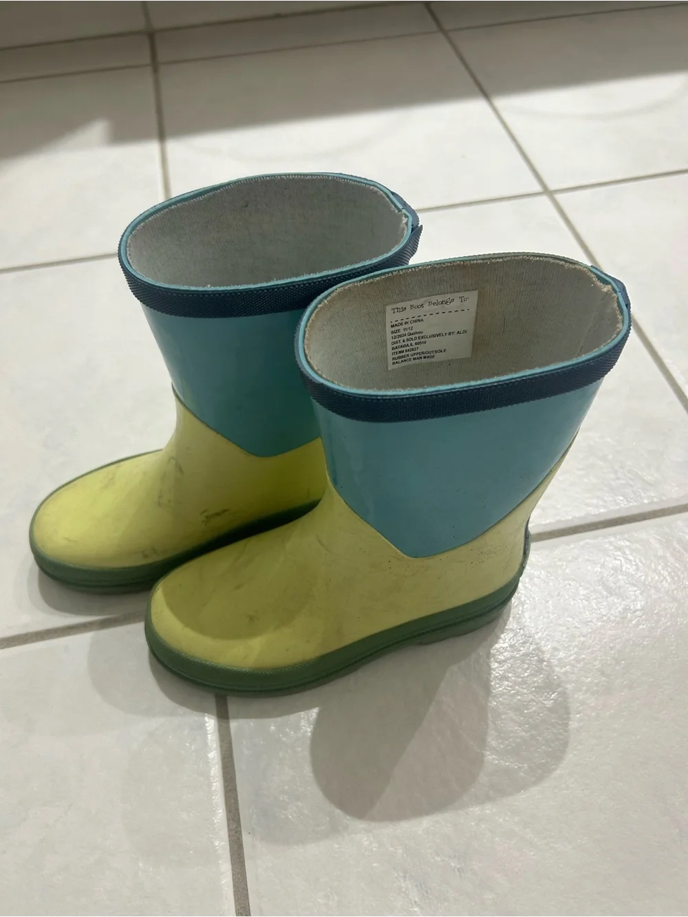 Children's Waterproof Rain Boots in Yellow and Teal